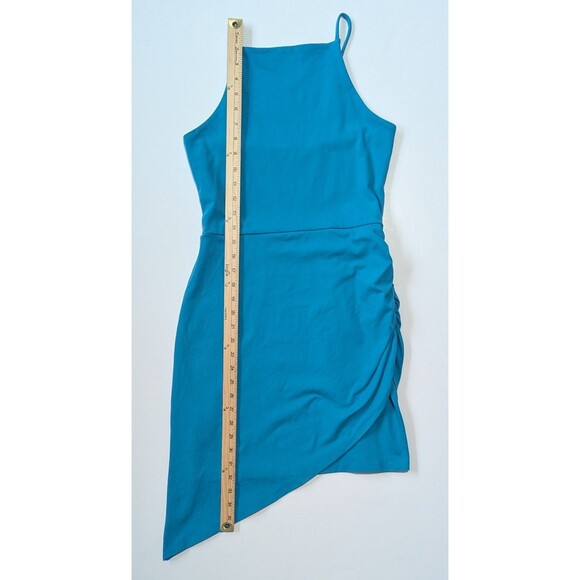 Susana Monaco Asymmetrical Mini Dress Solid Blue Fitted Ruched - Picture 6 of 9